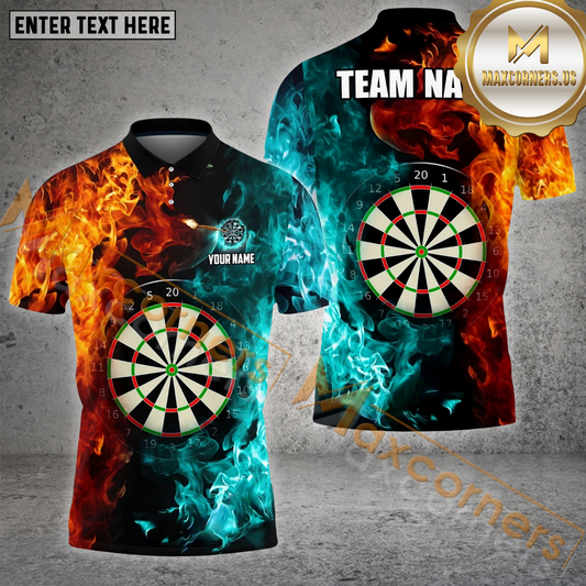 Maxcorners Darts Two Sides Flame Pattern Multicolor Options Personalized Name, Team Name 3D Polo Shirt (4 Colors)