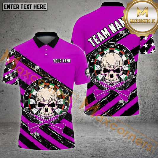 Maxcorners Darts Skull Dardboard Star Pattern Multicolor Options Personalized Name, Team Name 3D Polo Shirt (4 Colors)
