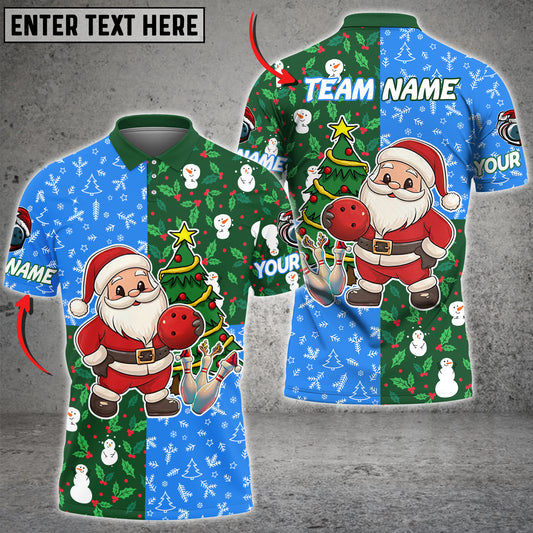 Maxcorner Bowling Ball & Pins Merry Christmas Santa Multicolor Option Customized Name 3D Shirt (3 Colors)