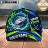Maxcorners Fishing Water Splash Green Blue Flames Fish Hooks Personalized Name Unisex Classic Cap