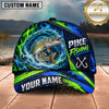 Maxcorners Fishing Water Splash Green Blue Flames Fish Hooks Personalized Name Unisex Classic Cap