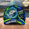 Maxcorners Fishing Water Splash Green Blue Flames Fish Hooks Personalized Name Unisex Classic Cap
