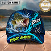 Maxcorners Fishing Blue Splash Honeycomb Pattern Brush Strokes Fish Hooks Personalized Name Unisex Classic Cap