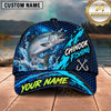 Maxcorners Fishing Blue Splash Honeycomb Pattern Brush Strokes Fish Hooks Personalized Name Unisex Classic Cap