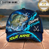 Maxcorners Fishing Blue Splash Honeycomb Pattern Brush Strokes Fish Hooks Personalized Name Unisex Classic Cap
