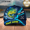 Maxcorners Fishing Blue Splash Honeycomb Pattern Brush Strokes Fish Hooks Personalized Name Unisex Classic Cap