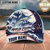 Maxcorners Fishing Japanese Ocean Wave Water Splash Honeycomb Grid Fish Hooks Personalized Name Unisex Classic Cap