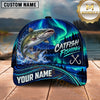 Maxcorners Fishing Northern Lights Aurora Green Night Sky Water Splash Fish Hooks Personalized Name Unisex Classic Cap