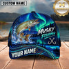 Maxcorners Fishing Northern Lights Aurora Green Night Sky Water Splash Fish Hooks Personalized Name Unisex Classic Cap
