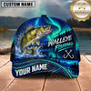 Maxcorners Fishing Northern Lights Aurora Green Night Sky Water Splash Fish Hooks Personalized Name Unisex Classic Cap