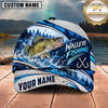 Maxcorners Fishing White Blue Water Splash Honeycomb Grid Forest Silhouettes Fish Hooks Personalized Name Unisex Classic Cap