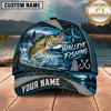 Maxcorners Fishing Nautical Compass Topo Map Blue Water Splash Honeycomb Grid Fish Hooks Personalized Name Unisex Classic Cap