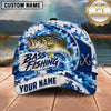 Maxcorners Fishing Blue White Camo Water Splash Honeycomb Grid Fish Hooks Personalized Name Unisex Classic Cap