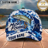 Maxcorners Fishing Blue White Camo Water Splash Honeycomb Grid Fish Hooks Personalized Name Unisex Classic Cap