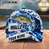 Maxcorners Fishing Blue White Camo Water Splash Honeycomb Grid Fish Hooks Personalized Name Unisex Classic Cap
