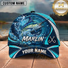 Maxcorners Fishing Water Ripple Splash Swirl Blue Fish Hooks Personalized Name Unisex Classic Cap