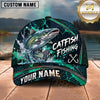 Maxcorners Fishing Teal Water Splash Honeycomb Grid Pattern Fish Hooks Personalized Name Unisex Classic Cap