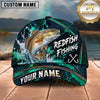 Maxcorners Fishing Teal Water Splash Honeycomb Grid Pattern Fish Hooks Personalized Name Unisex Classic Cap