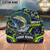 Maxcorners Fishing Topo Map Digital Camo Forest Water Splash Fish Hooks Personalized Name Unisex Classic Cap