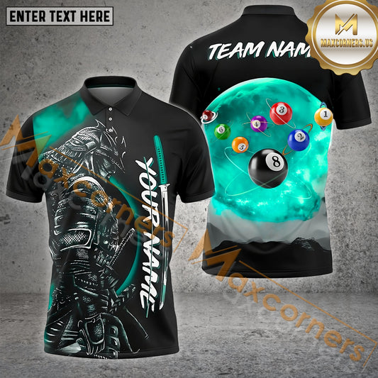 Maxcorners Billiard Galaxy Moon Samurai Multicolor Options Personalized Name, Team Name 3D Polo Shirt (4 Colors)