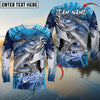 Maxcorners Fishing Blue Jersey Sport Pattern Sun Protection Personalized Name Team Name 3D Shirts (6 Fish Species)