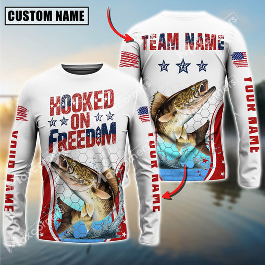 Maxcorners Fishing USA Flag Pattern Sun Protection Personalized Name Team Name 3D Shirts (6 Fish Species)