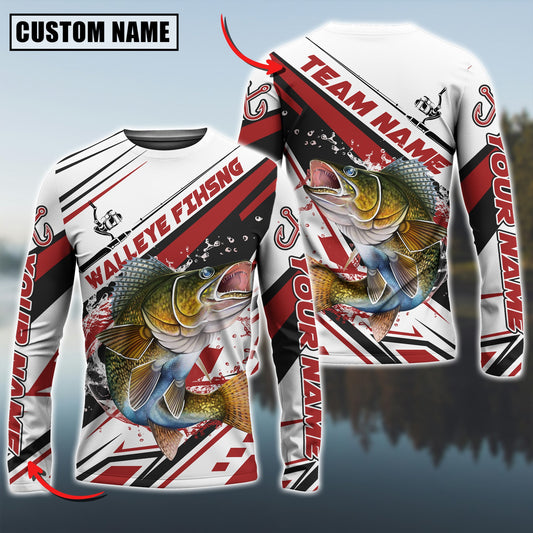 Maxcorners Fishing Red Line Jersey Sport Pattern Sun Protection Personalized Name Team Name 3D Shirts (6 Fish Species)