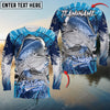 Maxcorners Fishing Blue Jersey Sport Pattern Sun Protection Personalized Name Team Name 3D Shirts (6 Fish Species)