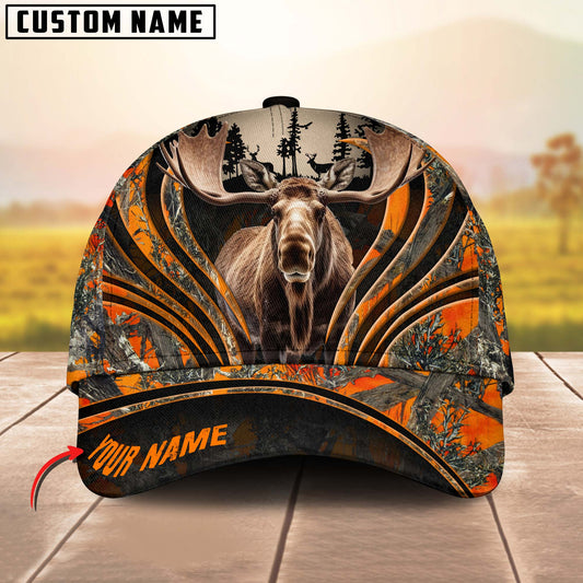 Maxcorners Moose Hunting Line Camo Pattern Multicolor Personalized Name 3D Cap (5 Colors)