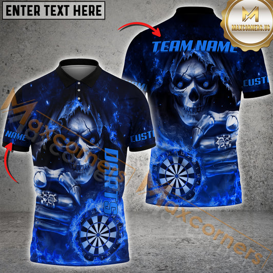 Maxcorners Darts Flame Skull Pattern Multicolor Options Personalized Name, Team Name 3D Polo Shirt (4 Colors)
