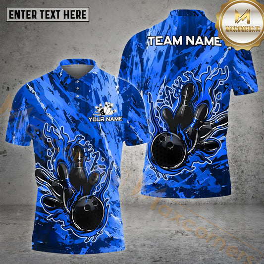 Maxcorners Bowling Colorful Ink Bowling Ball Multicolor Options Personalized Name, Team Name 3D Polo Shirt (4 Colors)