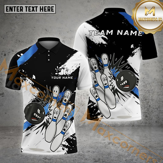 Maxcorners Bowling Angry Smash Classic Multicolor Options Personalized Name, Team Name 3D Shirt (4 Colors)