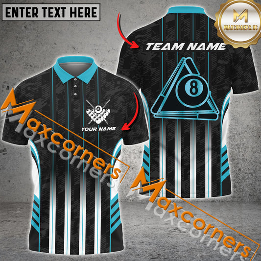 Maxcorners Billiard Ball 8 Line Premium Multicolor Options Personalized Name, Team Name 3D Polo Shirt (4 Colors)