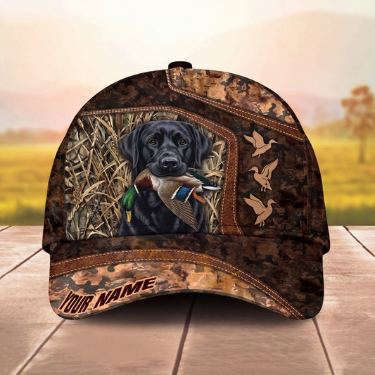 Maxcorners Gun Dog Mallard Duck Hunting Vintage Camo Personalized Name Unisex 3D Cap