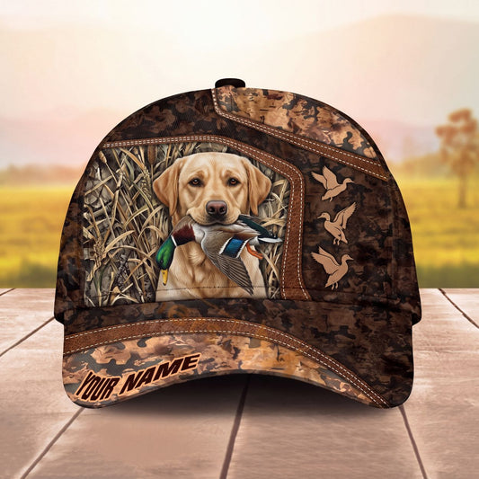 Maxcorners Gun Dog Mallard Duck Hunting Vintage Camo Personalized Name Unisex 3D Cap