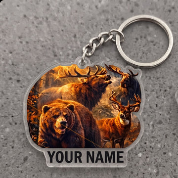 Maxcorners Wildlife Hunting Bear Elk Moose Deer Personalized Name Ornament And Keychain Custom Gift For Hunters 2D Flat