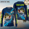 (13 Breeds) Maxcorners Fishing Big Catch Fish Water Splash Hexagon Pattern Electric Blue Lime Green Custom Team Name Personalized Name 3D Long Sleeve Shirt