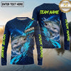 (13 Breeds) Maxcorners Fishing Big Catch Fish Water Splash Hexagon Pattern Electric Blue Lime Green Custom Team Name Personalized Name 3D Long Sleeve Shirt