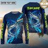 (13 Breeds) Maxcorners Fishing Big Catch Fish Water Splash Hexagon Pattern Electric Blue Lime Green Custom Team Name Personalized Name 3D Long Sleeve Shirt
