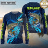 (13 Breeds) Maxcorners Fishing Big Catch Fish Water Splash Hexagon Pattern Electric Blue Lime Green Custom Team Name Personalized Name 3D Long Sleeve Shirt