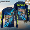 (13 Breeds) Maxcorners Fishing Big Catch Fish Water Splash Hexagon Pattern Electric Blue Lime Green Custom Team Name Personalized Name 3D Long Sleeve Shirt