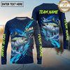 (13 Breeds) Maxcorners Fishing Big Catch Fish Water Splash Hexagon Pattern Electric Blue Lime Green Custom Team Name Personalized Name 3D Long Sleeve Shirt