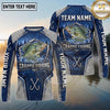 (13 Breeds) Maxcorners Fishing Big Catch Fish Splash Badge Honeycomb Mesh Denim Blue White Fishing Hooks Custom Team Name Personalized Name 3D Long Sleeve Shirt