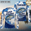 (13 Breeds) Maxcorners Fishing Water Splash Paint Splatter Blue White Honeycomb Mesh Curved Swoosh Custom Team Name Personalized Name 3D Long Sleeve Shirt