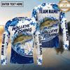 (13 Breeds) Maxcorners Fishing Water Splash Paint Splatter Blue White Honeycomb Mesh Curved Swoosh Custom Team Name Personalized Name 3D Long Sleeve Shirt