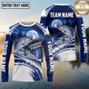 (13 Breeds) Maxcorners Fishing Night Full Moon Forest Reflection Blue White Swirls Fish Scale Texture Custom Team Name Personalized Name 3D Long Sleeve Shirt