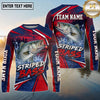 (13 Breeds) Maxcorners Fishing Sunset Water Reflection Racing Stripes Red Navy Blue Fish Scale Pattern Custom Team Name Personalized Name 3D Long Sleeve Shirt