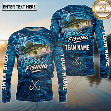 (13 Breeds) Maxcorners Fishing Ocean Water Splash Ripples Royal Blue White Swirls Fishing Hooks Custom Team Name Personalized Name 3D Long Sleeve Shirt