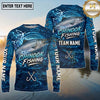 (13 Breeds) Maxcorners Fishing Ocean Water Splash Ripples Royal Blue White Swirls Fishing Hooks Custom Team Name Personalized Name 3D Long Sleeve Shirt