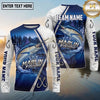 (13 Breeds) Maxcorners Fishing Pine Forest Night Reflection White Fish Scale Texture Blue Panels Custom Team Name Personalized Name 3D Long Sleeve Shirt